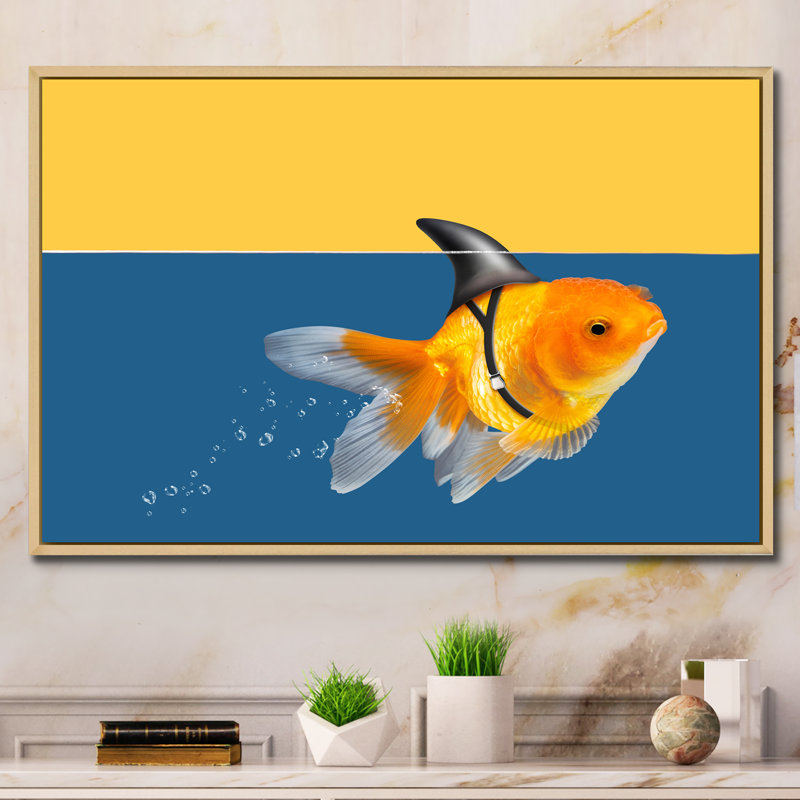 " Goldfish Shark Swimming ", 16" H x 32" W x 1" D, Natural Floater Frame