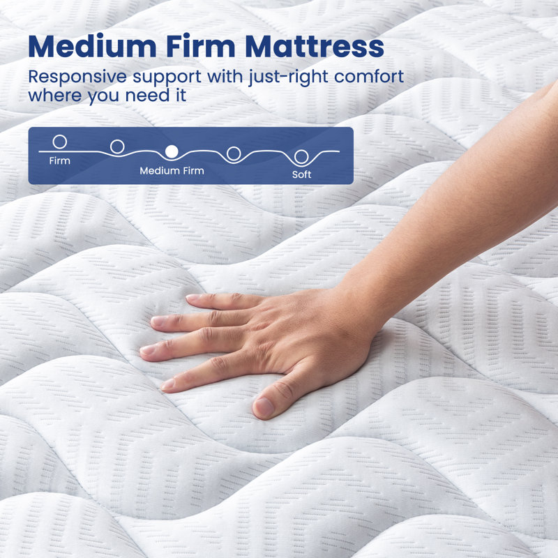 14" Medium Firm 6-Layer Hybrid Mattress with Pocketed Coils & Dual-Zone Support - Memory Foam, Fiberglass-Free - CertiPUR-US/OEKO-TEX Certified