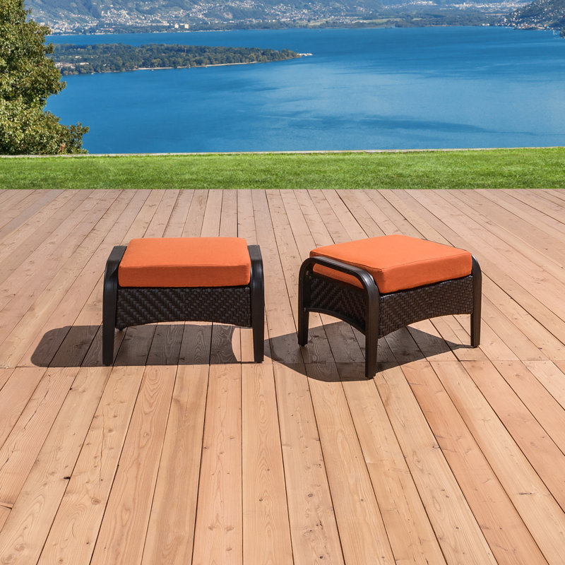 Barcelo Rattan Club Ottoman with Cushion, Tikka Orange Sunbrella®