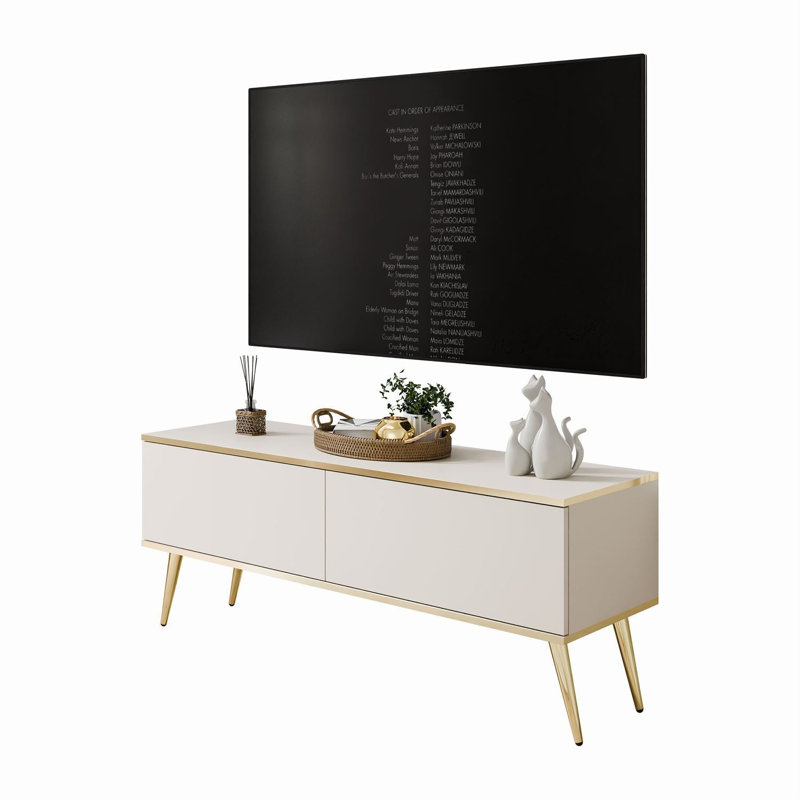 OXFORD III TV Stand with Golden Legs, Beige, 53cm H x 135cm L x 32cm W