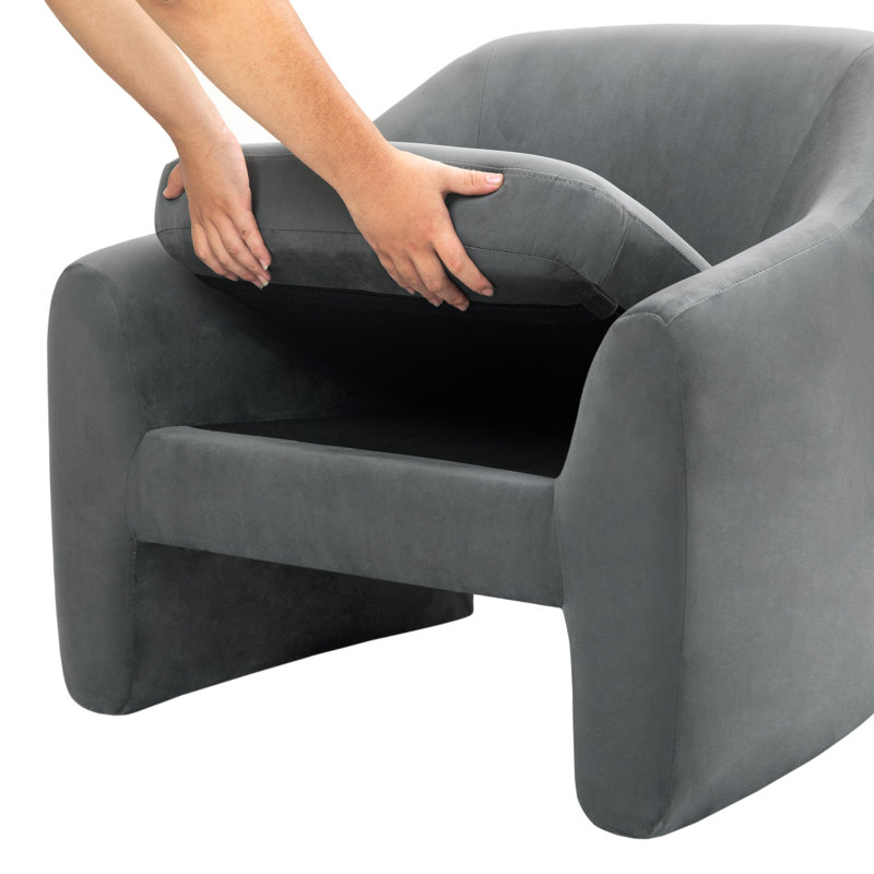 Fauteuil demi-tonneau rembourré Esly, Chenille grise foncée