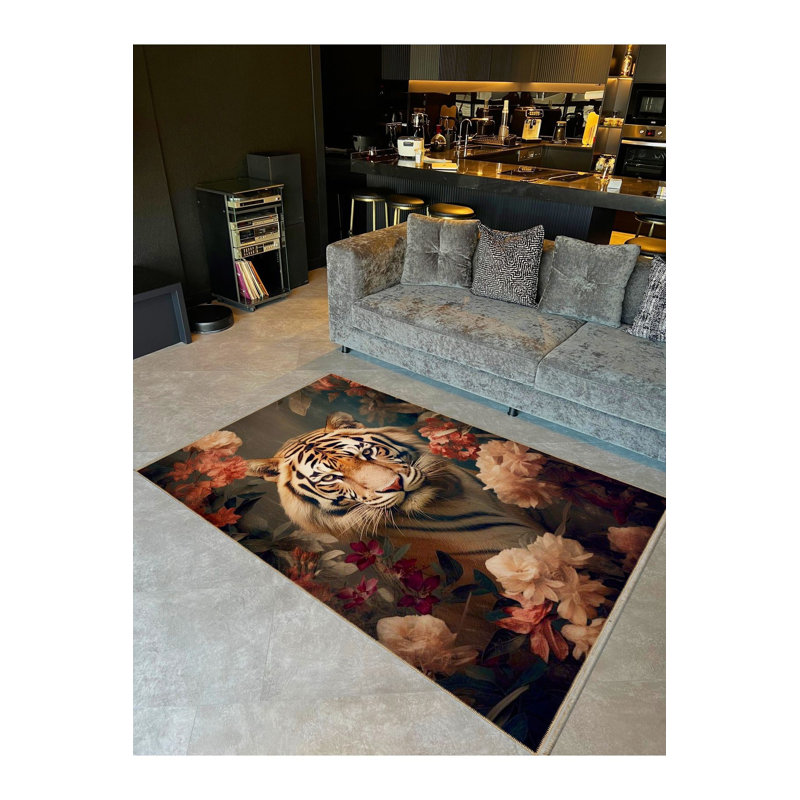 Tapis décoratif lavable à la machine Sun, Sous-tapis rectangulaire de 3 pi 3 po x 4 pi 11 po