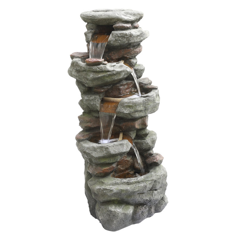 Outdoor Rock Fountain with Lights