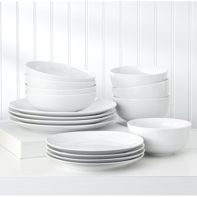 Glossy White 16-Piece Porcelain Dinnerware Set for 4