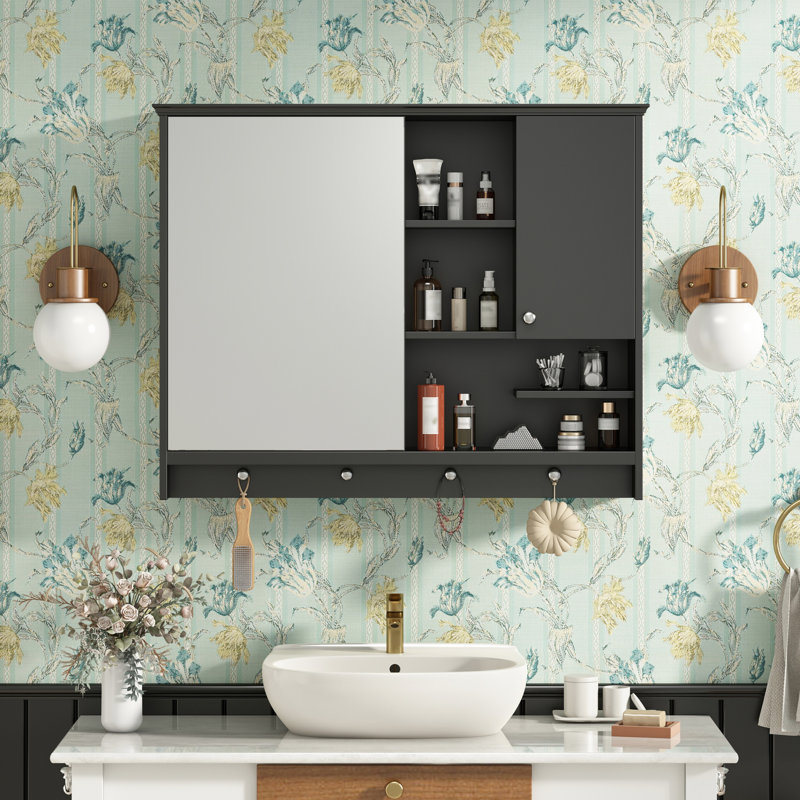 Armoire de salle de bain avec miroir 36 pouces, H 28,53 po x l 7,84 po x P 36,65 po, Noir