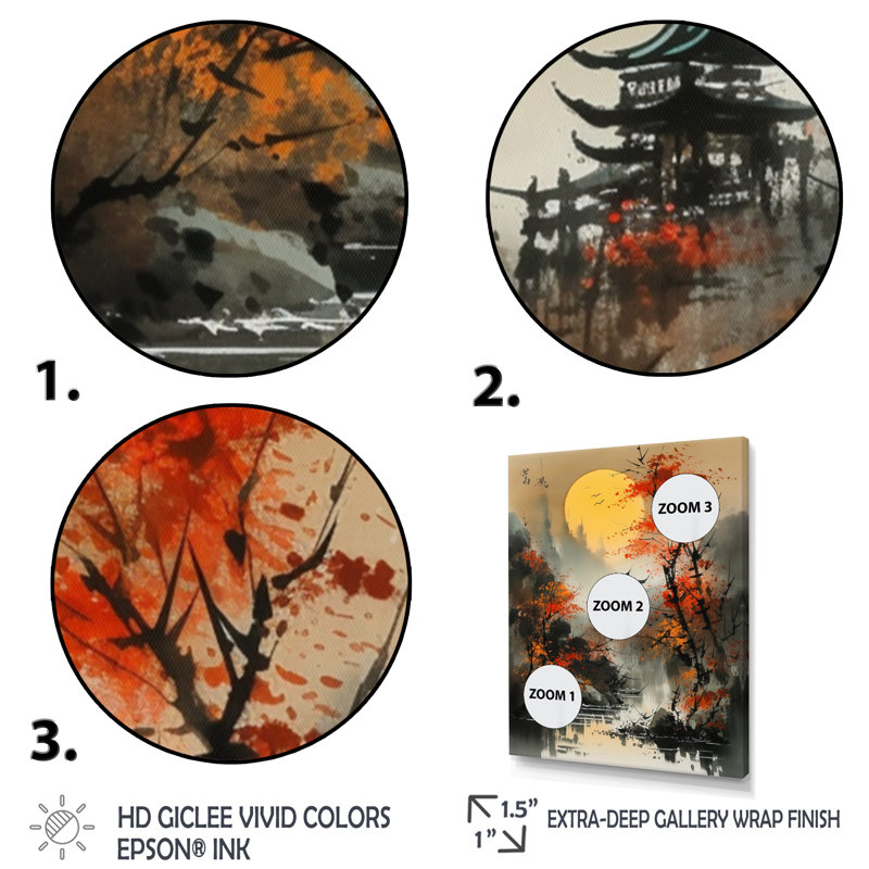 Gentryville Red Moonset Raven Cry Japon I, H 20 po x l 12 po x P 1 po, Encadrement doré