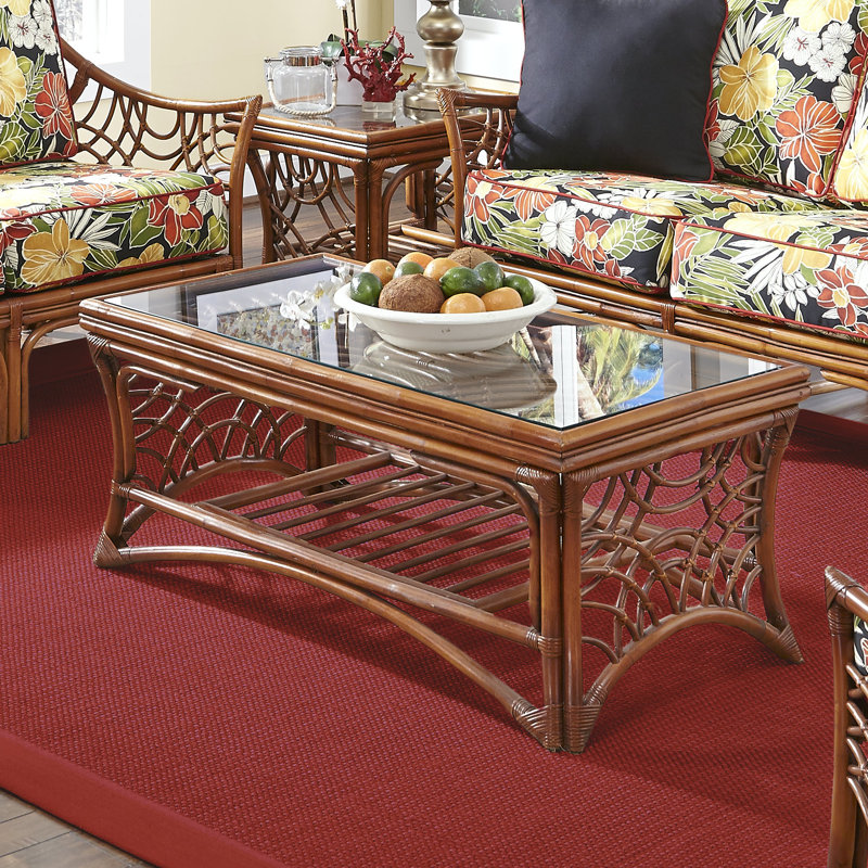 Rainey Glass Top Single Coffee Table, Brown, 19" H x 42.5" L x 24" D
