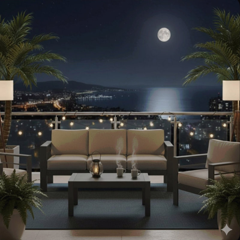 2 Pieces Outdoor Patio Set, All-Weather 75” 3-Seat Metal Patio Sofa Couch With Thick Beige Cushions, Khaki Frame And 43” Coffee Table
