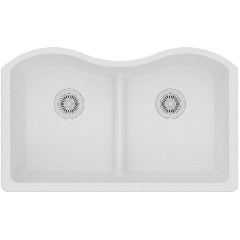 Quartz Classic 33" x 20" x 9-1/2" Double Basin Undermount Kitchen Sink, White