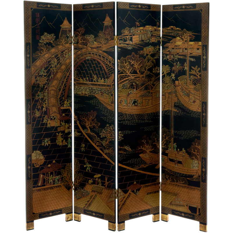 Cloison pliante 4 panneaux en bambou / rotin l 52,48 "x H 72" Patricia