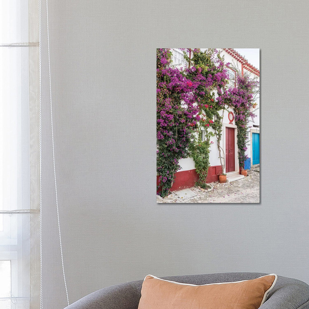 Beautiful Bougainvillea Blooming In Town III, Portugal, Obidos, Portugal by Julie Eggers - Wrapped Canvas Print