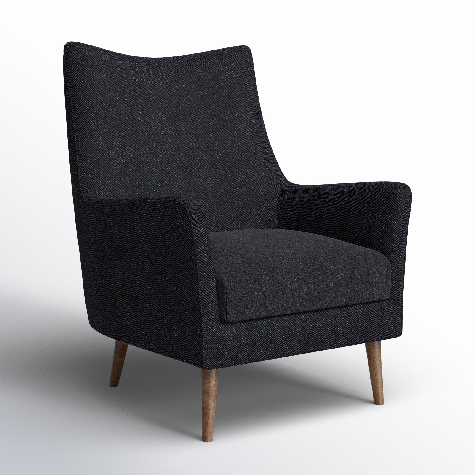 Kronos Wingback Armchair, Charcoal Chevron Wool Blend