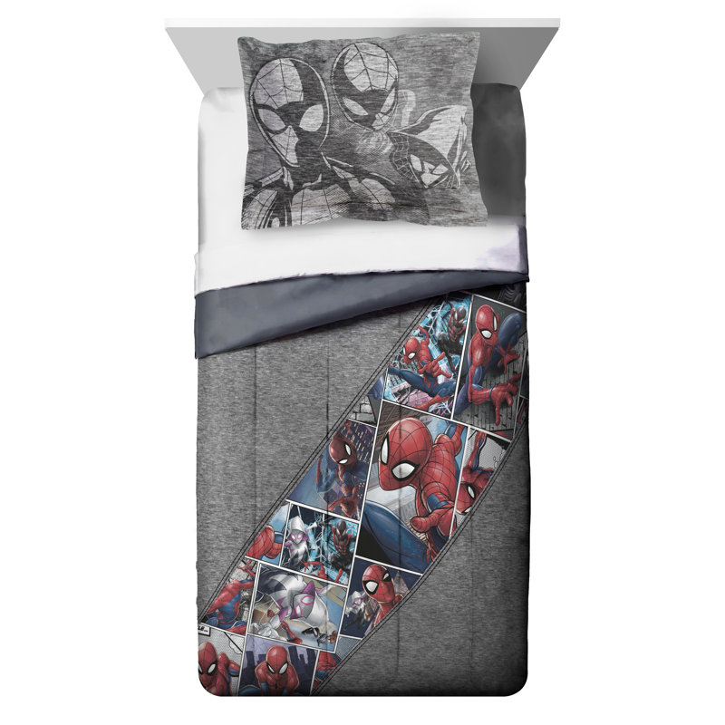 Spiderman Grunge Gray Microfiber Reversible Comforter Set, Twin