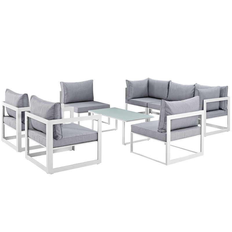 Ensemble de canapé modulaire d'extérieur 8 pièces Modway Fortuna, Blanc / gris