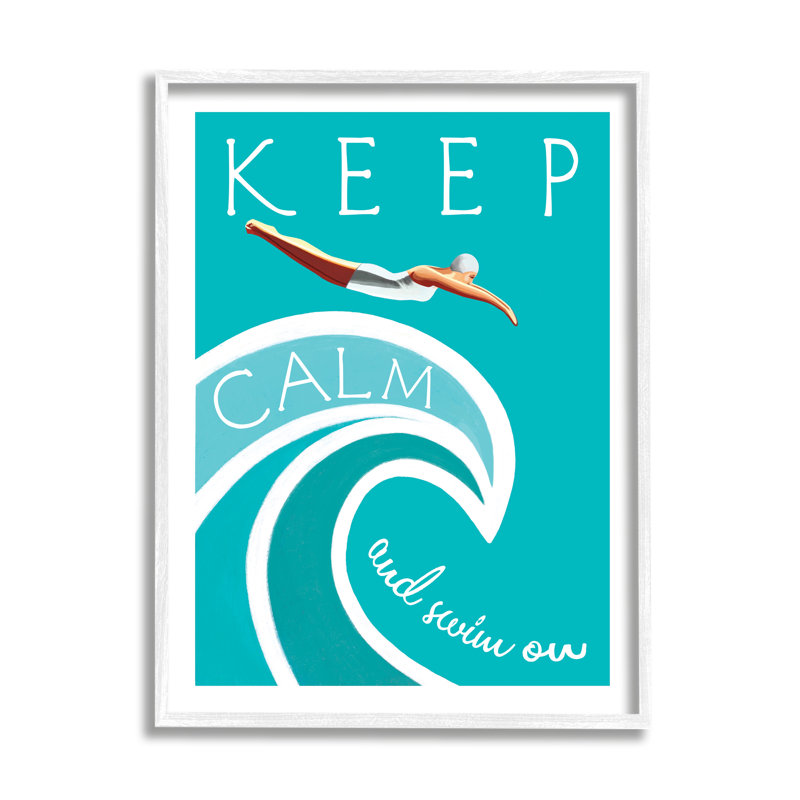 Keep Calm And Swim On - impression, Giclée encadrée blanc bord de mer, H 20 po x l 16 po x P 1,5 po