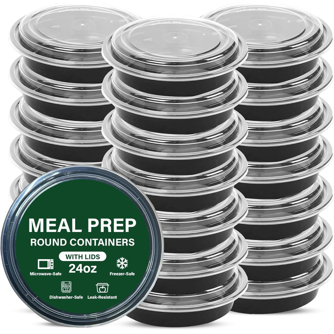 24oz Roud Black Base Meal Prep Takeaway Container Pack of 10
