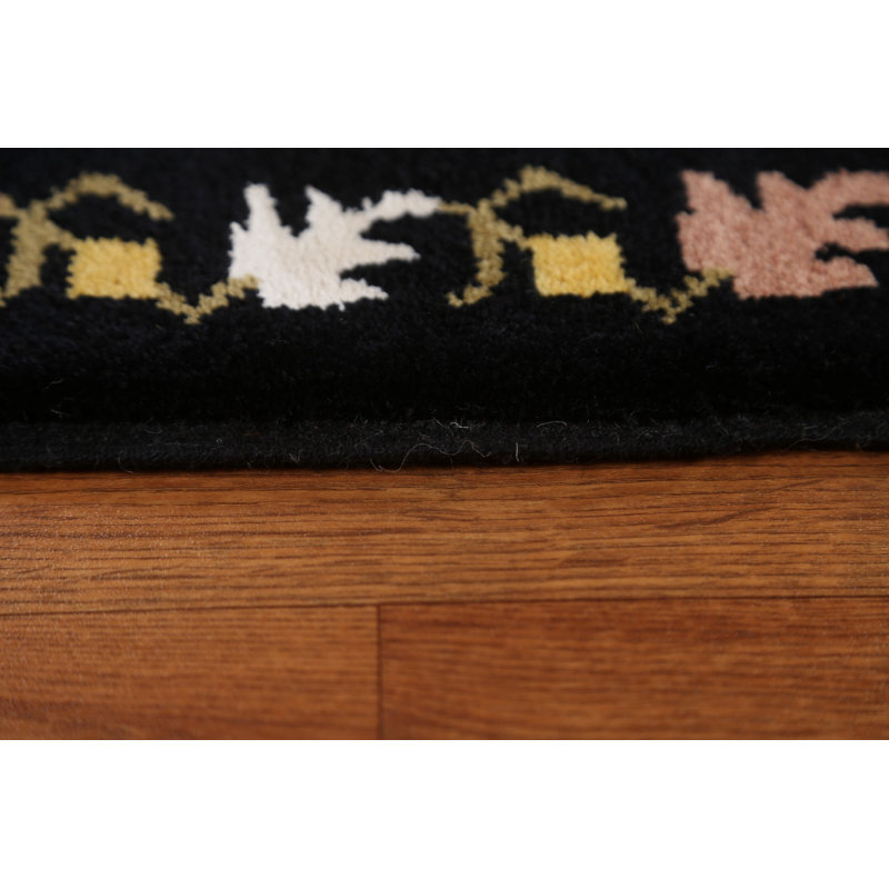 Tapis noir / vert foncé / or noué à la main de conception unique 5 pi 10 po x 8 pi 0 po