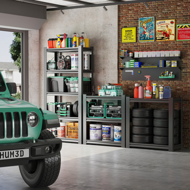 5 Tier Metal Garage Storage Shelves - Industrial Utility Rack with Adjustable Shelves, 35.4" W x 15.7" D