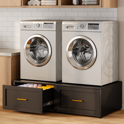 28"w X 28"d X 16"h Metal Washer And Dryer Pedestals, 500lbs Heavy Duty Washer Pedestal & Dryer Stand With Storage Drawer, Universal Laundry Pedestal With Anti-vibration Pads (white, 2 Pack)