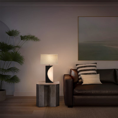 Half Moon Table Lamp with Nightlight Feature - 30", Dark Brown Wood 4-Way Rotary Switch