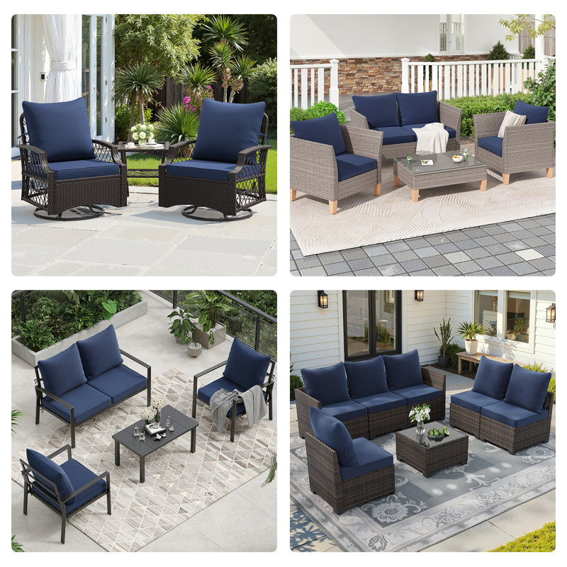 Pack of 4 --24''W x 24''D x 3.5''H Patio Deep Seating Cushions & Pillows Set with Water-Repellent & UV-Resistant Cover, Removable Cushion Cover & Ties