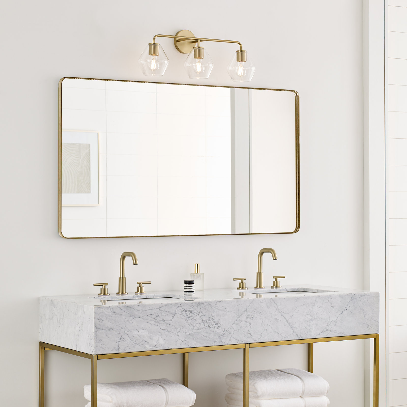 Rooks 3 - Light Dimmable Vanity Light, Satin Brass, Clear