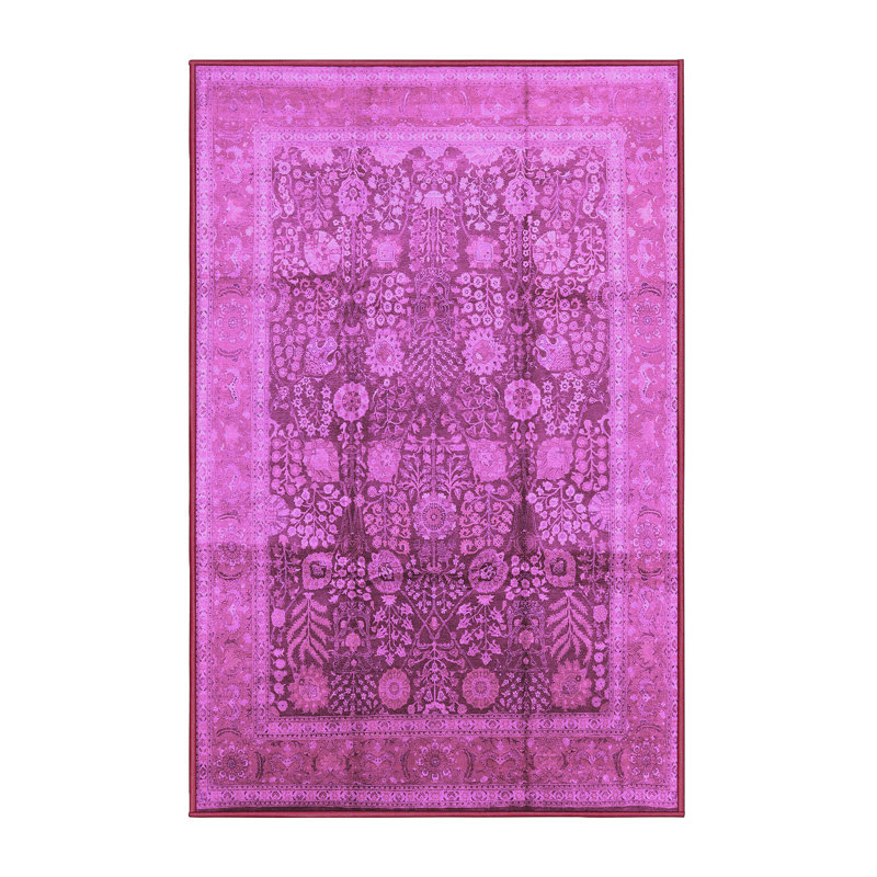 Tapis mauve lavable à la machine de style Mid-Century moderne 687, Rectangle 3 pi x 5 pi