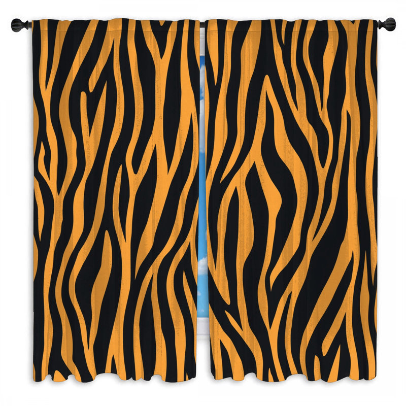 Orange Tiger Stripes Window Curtains Animal Print Sheer & Room Darkening - 2 Panels, 40in x 80in - 2 panels, Sheer