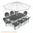 9-Piece Outdoor Dining Set, 81.89"L Oval Table with Umbrella Hole & 8 Stackable Chairs with Blue Cushions-94516821