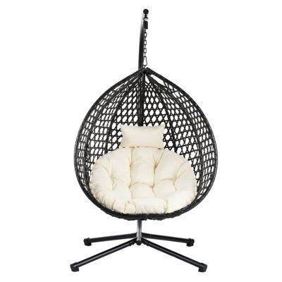 Fauteuil suspendu en forme d'œuf pour différents espaces - Structure en PE et en fer, réglable, confortable et peu encombrant, instructions de montage simples, matériau pour intérieur et extérieur, base optimisée, instructions faciles