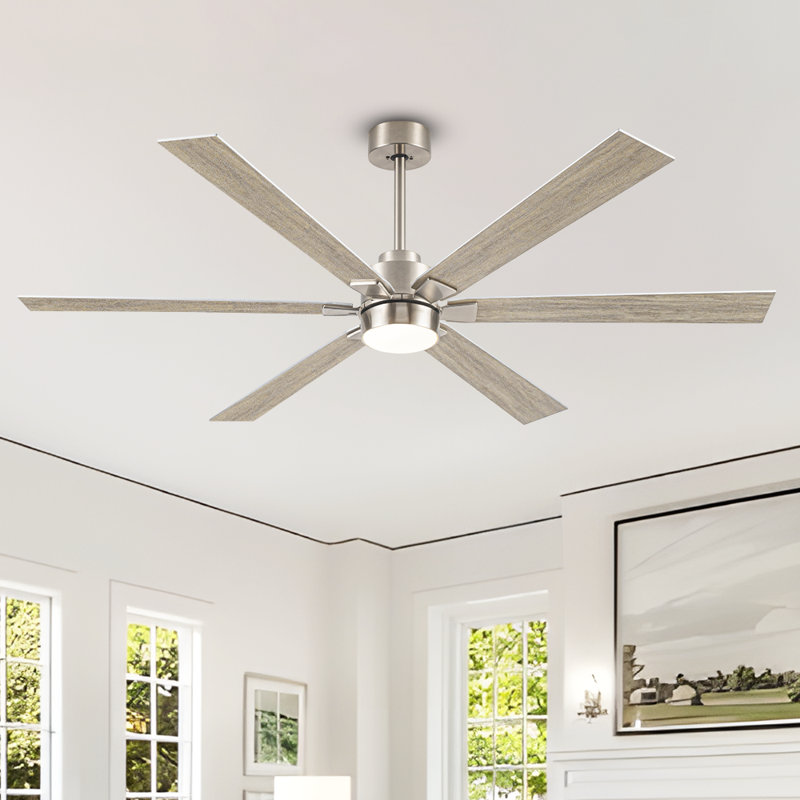 Lofties 66'' Ceiling Fan with LED Lights, Nickel with Oak Blades