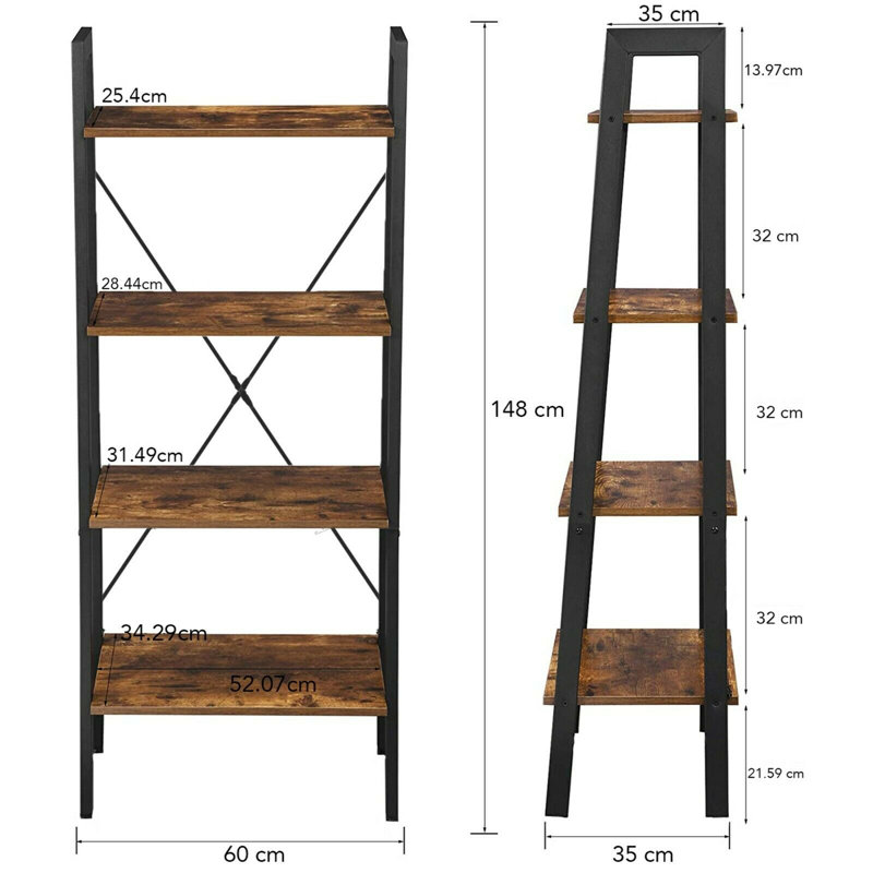 Babs 148cm H x 60cm W Steel Ladder Bookcase, Walnut