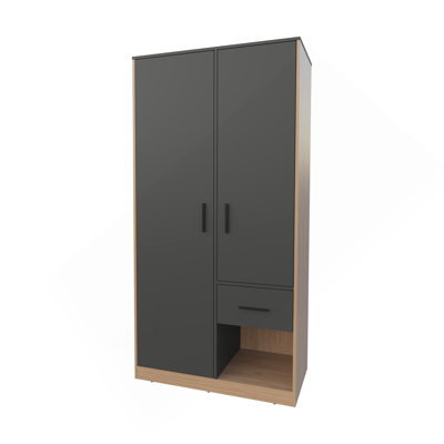 Armoire 1 tiroir 1 tiroir gris mat et chêne naturel
