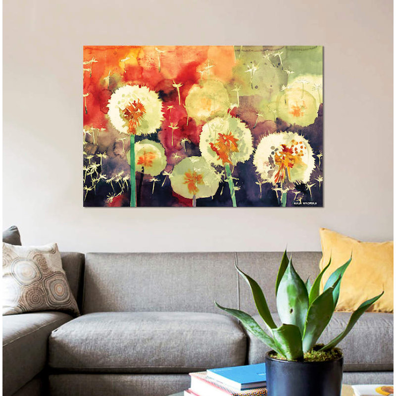 « pissenlits » par maja wronska, impression sur toile, H 8 po x l 12 po x P 0,75 po, Pas de tapis, Toile tendue