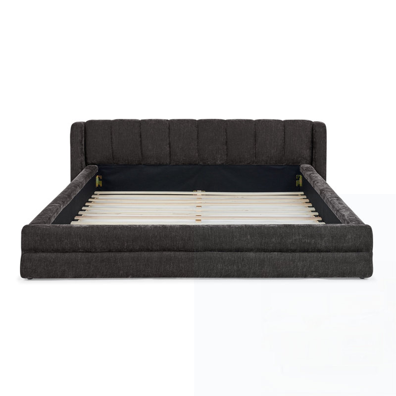 Structure de lit rembourrée avec tissu épais, Gris foncé