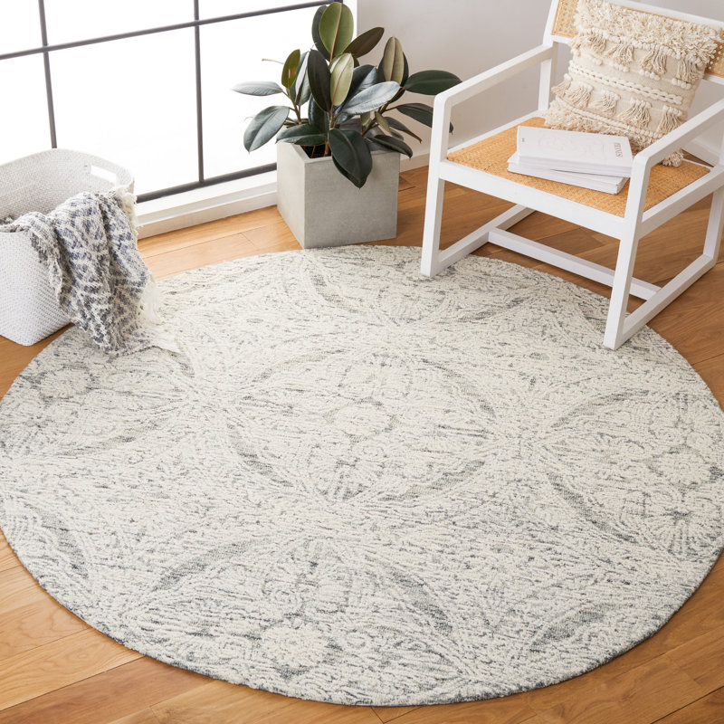 Ameer Hand Tufted Wool/Cotton Rug in Natural/Light Grey, Round 6'