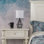 Lampe de table moderne noire avec base géométrique en métal et abat-jour en tissu blanc pour la chambre à coucher, le salon, le bureau et le bureau