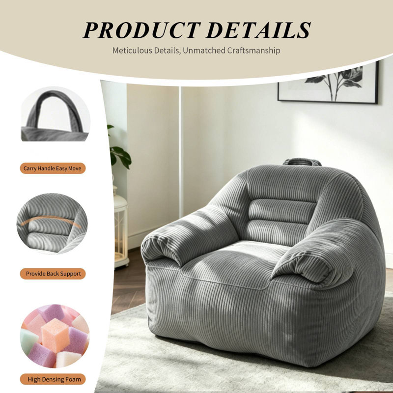 Bean Bag Sofa Chair,Large Adult Corduroy Sofa Couch with Foam Filled