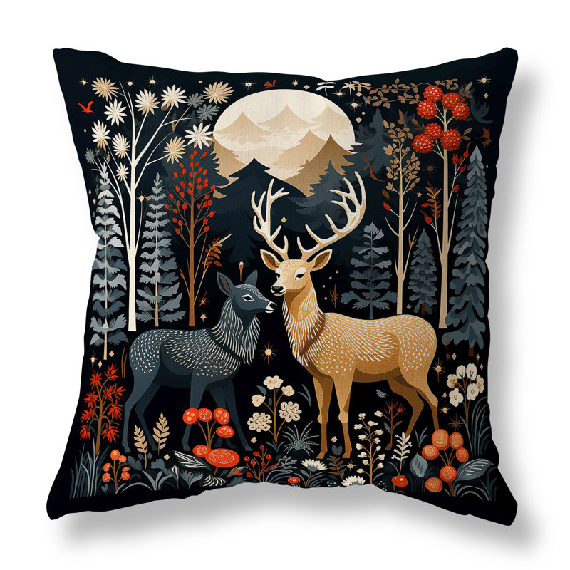Reindeer Winter Heart Indoor/Outdoor Reversible Throw Pillow, 16" H x 16 " W