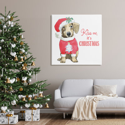 «Kiss Me It's Christmas Dog portant des vêtements des Fêtes», estampe numérique encadrée de Beth Grove
