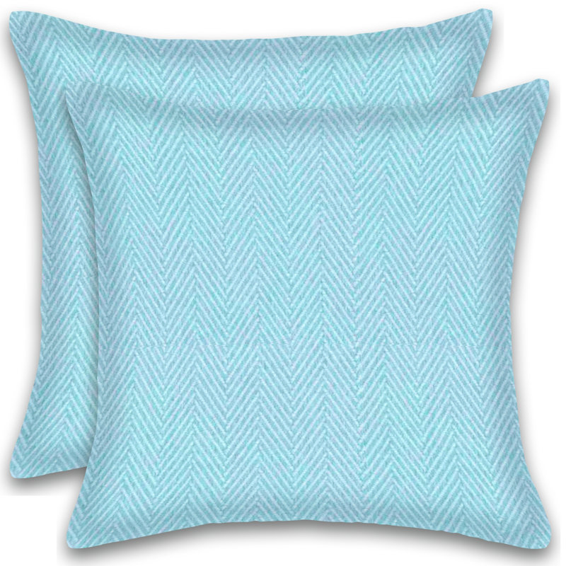 Housse et coussin carré en coton à motif de chevrons, Turquoise
