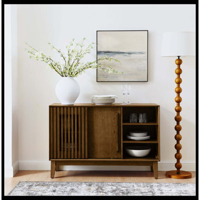 47.3" Sideboard Buffet Cabinet With Storage, Farmhouse Fluted Sideboard With 2 Doors & Solid Wood Feet, TV Media Console, Storage Cabinet For Kitchen