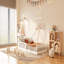 Lit simple en bois avec clôture, blanc-618077434