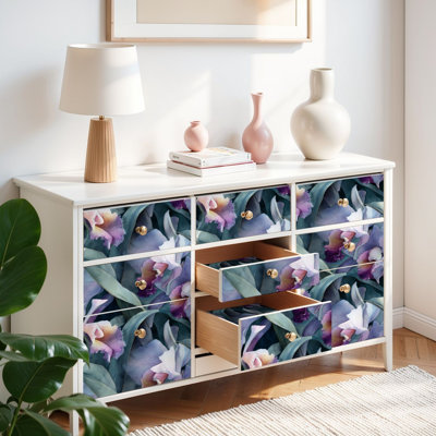 Papier peint auto-adhésif avec papier orchidée botanique bleu brumeux auto-adhésif et amovible 17,7 po x 118 po (45 x 300 cm)