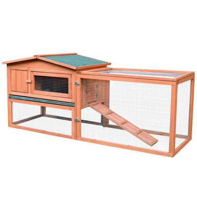 Wooden Rabbit For Outdoor Pets, Multi - Functional Activity Center, Ramp Easy Access, Removable Pull Out Tray Small Animal Habitat With Construction, Weather Coating, Feeding Trough And