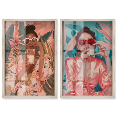 Ensemble de boissons tropicales, impression Maximalist Shadowbox par Art Remedy