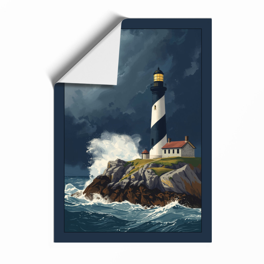 Lighthouse in Storm Coastal - Framed Print