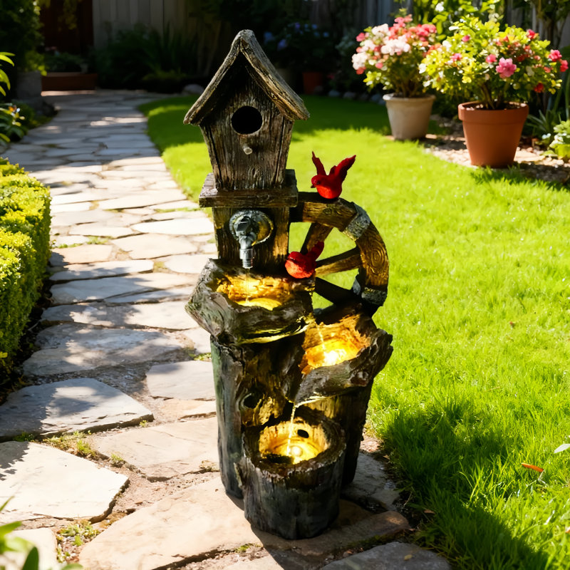 Weather Resistant Sculptural Fountain with Lights