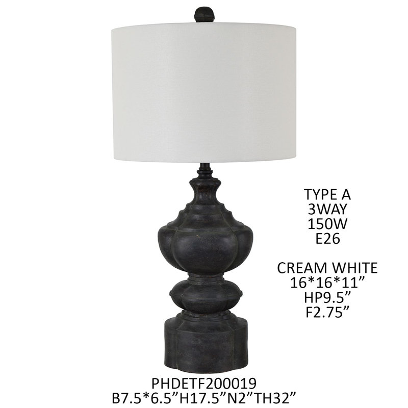 32" Distressed Resin Table Lamp With Linen Shade