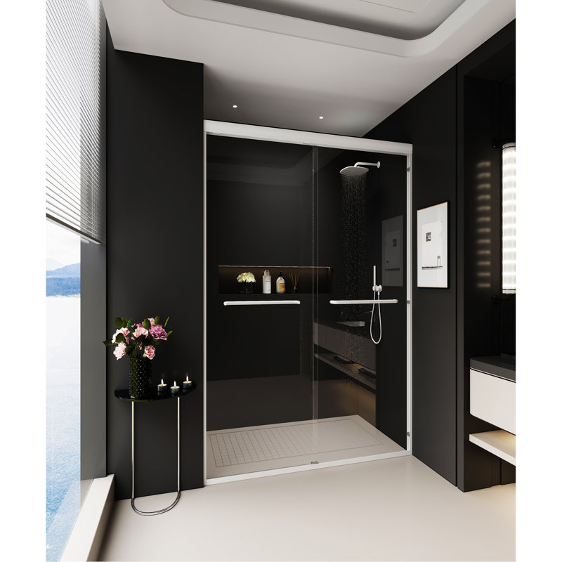 44" - 48" W X 72" H Double Sliding Shower Door, Semi-Frameless Bypass Bathroom Sliding Door With 1/4" (6Mm) Tempered Glass For Walk-In Shower